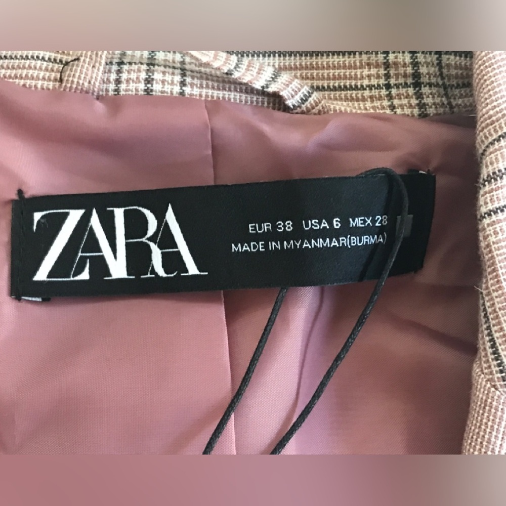 NWT! Zara Tailored Linen Blend Plaid Blazer In Dusty Pink Size: US 6 EUR 38 - Picture 8 of 15